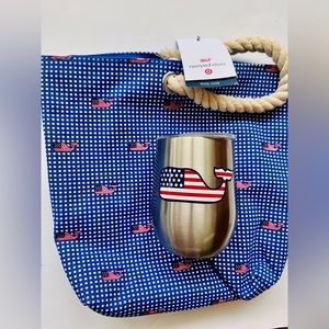 NWT Vineyard Vines Target Wine Tumbler Picnic Tote Bag Gingham Flag Whale Lot